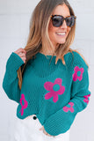 Big Flower Hollowed Knit Drop Shoulder Sweater