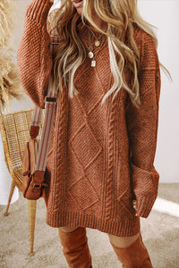 Cable Knit Drop Shoulder Loose Fit Sweater Dress