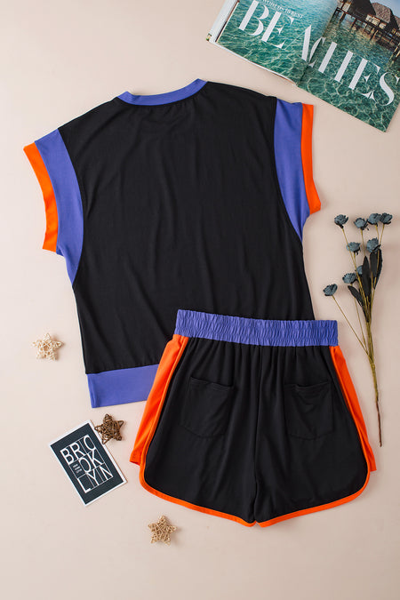 Contrast Trim Cap Sleeve Tee Shorts Set