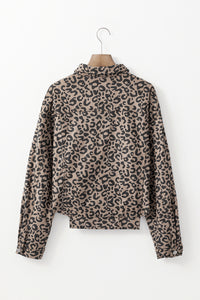 Leopard Print Corduroy Irregular Hem Buttoned Jacket