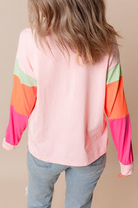 Colorblock Patchwork Long Sleeve Loose Top