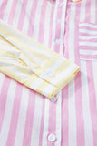 Pink Stripe Contrast Collar Long Sleeve Patchwork Shirt