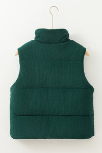 Corduroy Stand Neck Zipped Puffer Vest