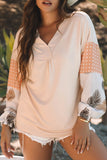 Polka Dot Puff Sleeve Patchwork V Neck Loose Blouse