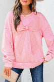 Mineral Wash Big Bow Patchwork Pullover Sweatshirt