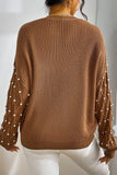 Beaded Drop Shoulder Round Neck Sweater