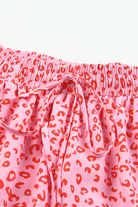 Leopard Print Frilled Drawstring High Waist Maxi Skirt