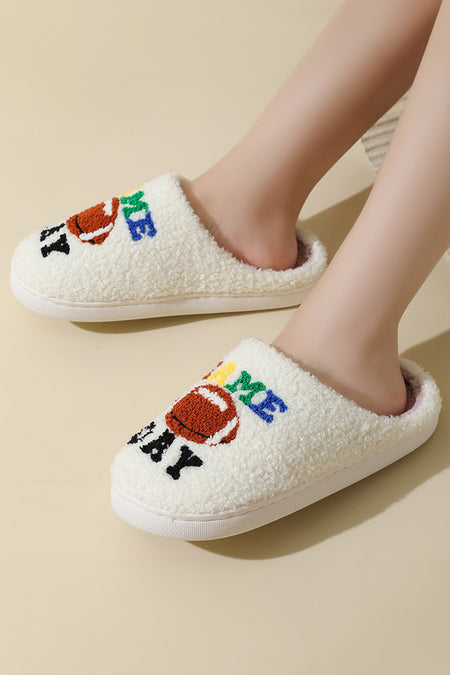 White GAME DAY Rugby Football Plush Slippers