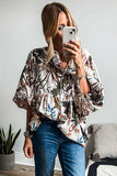 Floral Print Balloon Sleeves Button Up Loose Casual Shirt