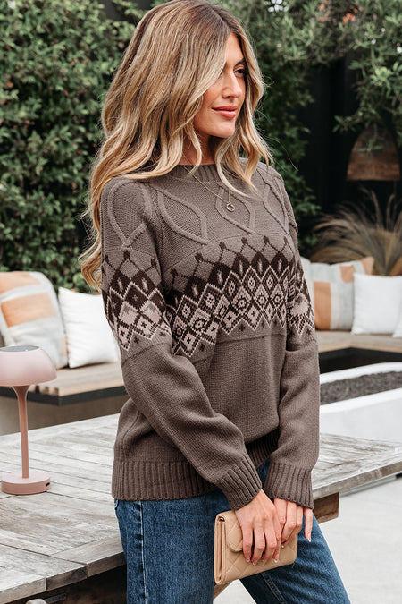 Western Crew Neck Knitted Sweater