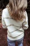 Colorful Crossed Stitch Drop Shoulder Sweater