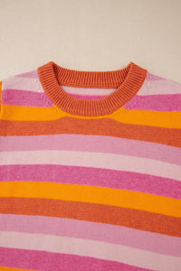 Color Block Ribbed Edge Round Neck Sweater