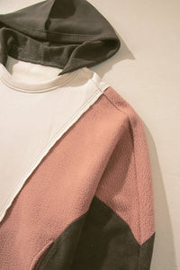 Oversized Color Block Patchwork High Low Hoodie