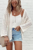 White Stylish Hollow Out Knit Drop Shoulder Cardigan