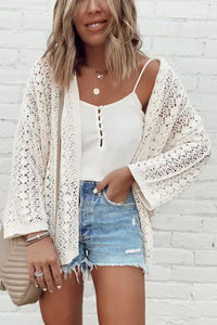 Stylish Hollow Out Knit Drop Shoulder Cardigan