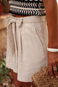 Tie Waist Casual Linen Shorts