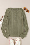 Ribbed Knit Half Button Slim Fit Blouse