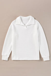 Quilted Texture Sporty Collared Long Sleeve Top