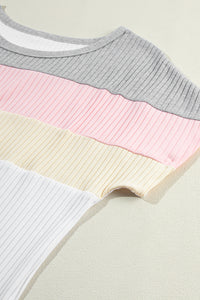 Ribbed Color Block Patchwork T-shirt