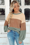 Stripe Textured Color Block Bubble Sleeve Baggy Top