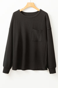 Corded Drop Shoulder Long Sleeve Top