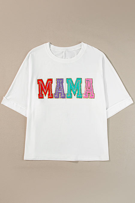 MAMA Chenille Patched Crew Neck T Shirt