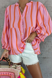 Crinckled Ruffled Sleeve Button up Loose Shirt