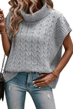 Light French Beige Cable Knit Turtleneck Batwing Sleeve Sweater