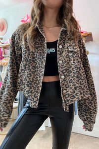 Leopard Print Corduroy Irregular Hem Buttoned Jacket