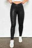 Crossed Dip Waist Sleek Leather Leggings