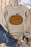 Halloween Leopard Pumpkin Graphic Corded Sweatshirt