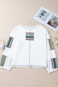 Striped Patchwork Exposed Seam Waffle Knit Top