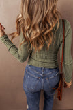 Ribbed Knit Half Button Slim Fit Blouse