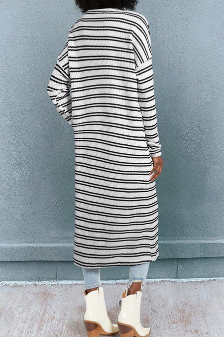 Stripe Print Open Front Duster Cardigan