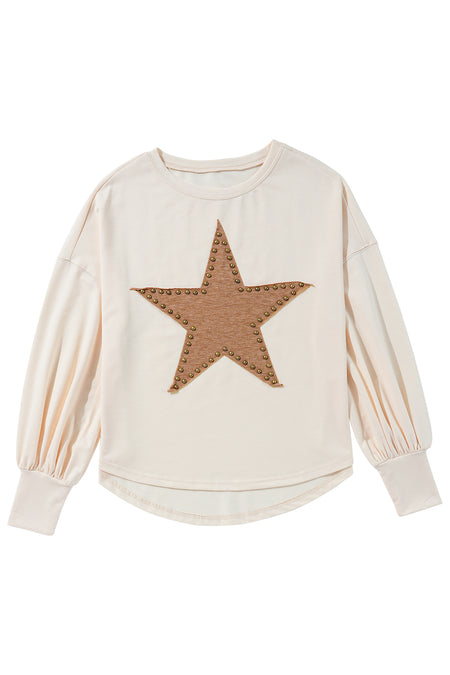 Studded Star Graphic Oversized Long Sleeve Top