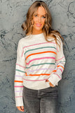 Colorful Striped Ribbed Trim Sweater