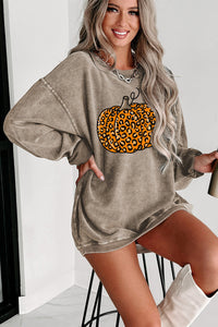 Halloween Leopard Pumpkin Graphic Corded Sweatshirt