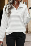 Quilted Texture Sporty Collared Long Sleeve Top