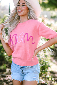 Mom Tinsel Front Short Sleeve Sweater