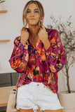 Printed V-Neck Puff Sleeve Blouse