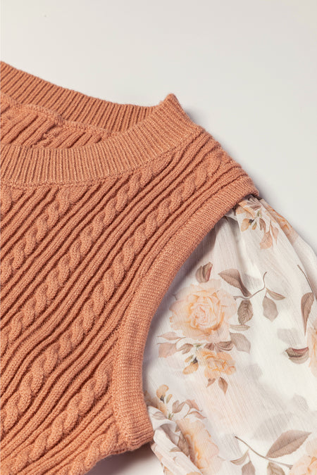 Ruffled Cuff Cable Knit Sweater