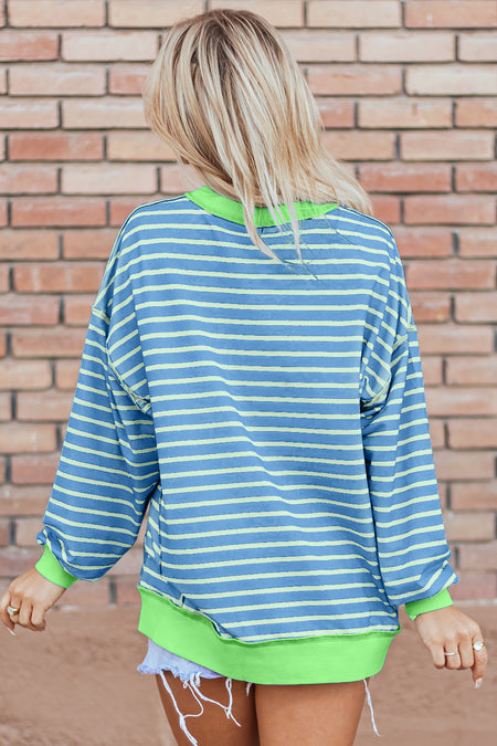 Stripe Contrast Trim High Low Pullover Tunic Sweatshirt