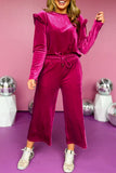 Velvet Ruffled Two Piece Pants Set