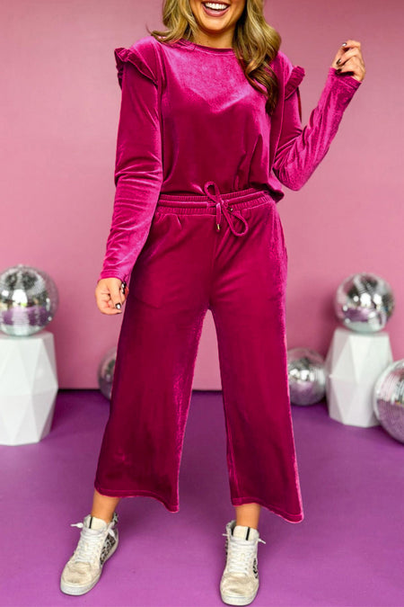 Velvet Ruffled Two Piece Pants Set