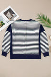 Stripe Color Block Exposed Seam Loose Fit Sweatshirt