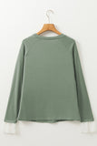 Lace Contrast Cuffs Raglan Sleeve Top