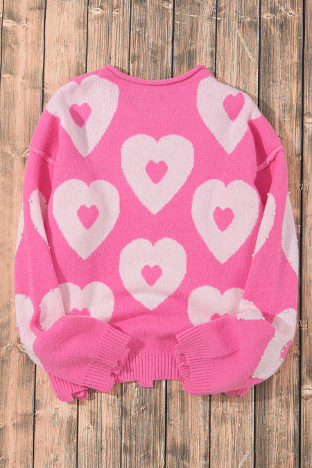 Pearl Beaded Heart Sweater