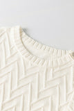 White Textured Knit Button Decor Pullover Sweater