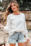 Eyelet Smocked Cuff Sheer Blouse