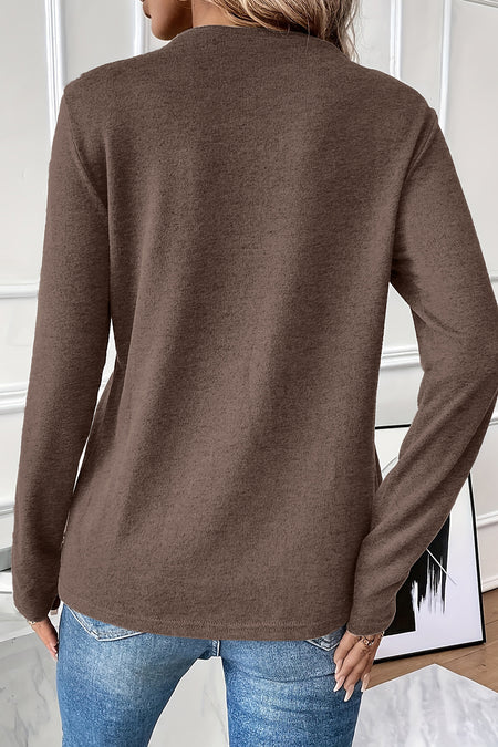 Solid Exposed Seam Crew Neck Long Sleeve Top